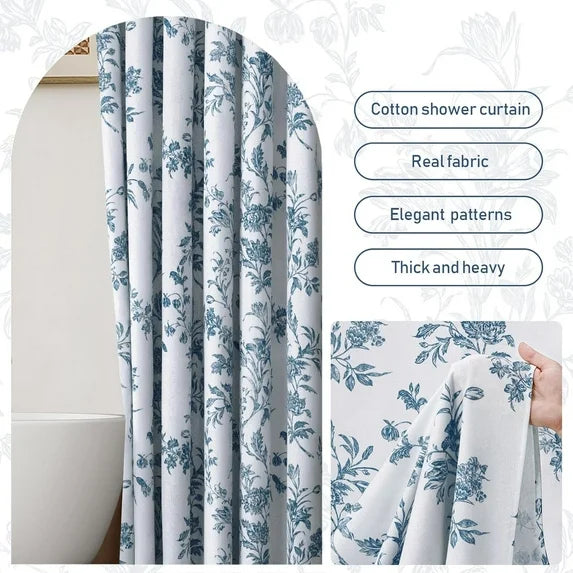Psoiuetr Light Blue Shower Curtain Cotton Floral Cottagecore Shower Curtain for Bathroom 72" W x 72" L