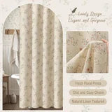 Psoiuetr Beige Linen Shower Curtain Floral Vintage French Country Shower Curtain for Bathroom 72" W x 72" L