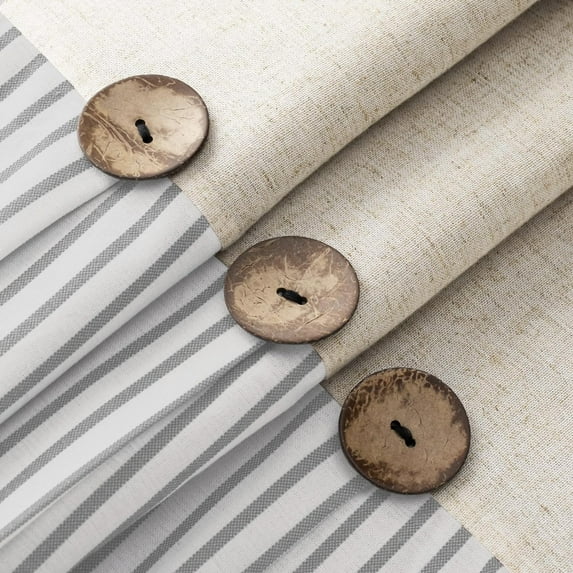 Psoiuetr Linen Shower Curtains for Bathroom Farmhouse Shower Curtain Rustic Country Button Fabric Pleated Gray Stripe 72" x 72"