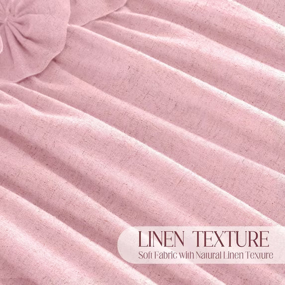 Psoiuetr Ruffle Shower Curtain with Vintage Cute Bow and Natural Linen Tuxtured Shower Curtain for Bathroom Boho Farmhouse Pink 72" x 72"
