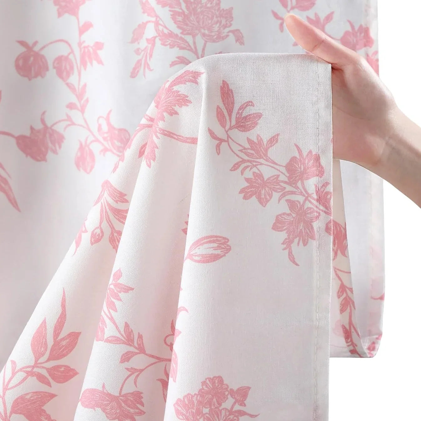 Psoiuetr Pink Shower Curtain Cotton Floral Cottagecore Spring Shower Curtain for Bathroom 72" W x 72" L