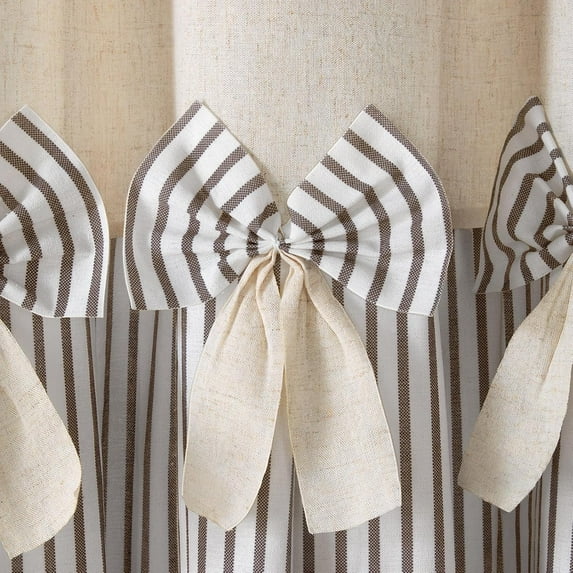 Psoiuetr Farmhouse Shower Curtain Bow Linen Textured Shower Curtains for Bathroom Western Rustic French Country Cottage Fabric, Pleated Brown Stripe, 72" W X 72" L Inch
