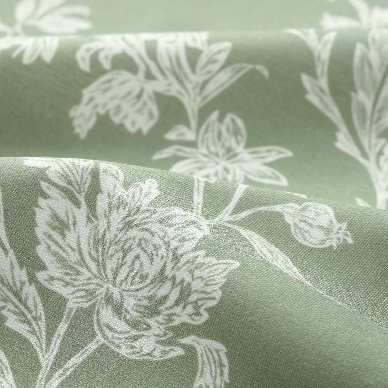 Green Shower Curtain,White Cotton Floral Cottagecore Spring Shower Curtain for Bathroom 72" W x 72" L