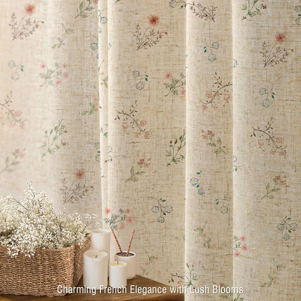 Psoiuetr Beige Linen Shower Curtain Floral Vintage French Country Shower Curtain for Bathroom 72" W x 72" L