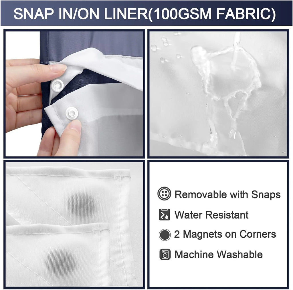 Psoiuetr Navy Blue Waffle Shower Curtain No Hook with Snap-in Fabric Liner Hotel Shower Curtain with See Through Top Window 72" W x 75" L