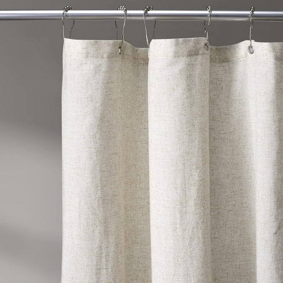 Farmhouse Cream Shower Curtain Button Linen Textured Woven Fabric,Country Style 72" W x 72" L
