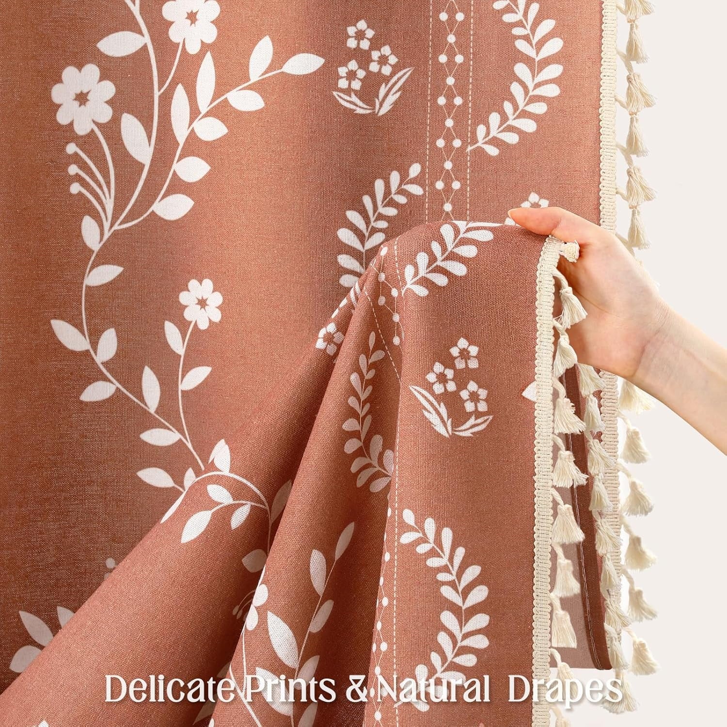 Psoiuetr Vintage Boho Terracotta Shower Curtain, Floral Patterned Shower Curtains for Bathroom with Tassels 72" W x 72" L