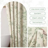 Psoiuetr Beige Linen Shower Curtain Sage Green Cotton Floral Cottagecore Spring Shower Curtain for Bathroom 72" W x 72" L