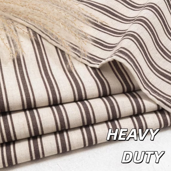 Brown Striped Linen Shower Curtain, Vintage Farmhouse Style Bath Curtain for Bathroom, Country Fabric Shower Curtain with Rustic Charm, Standard Size (72x72 Inches)