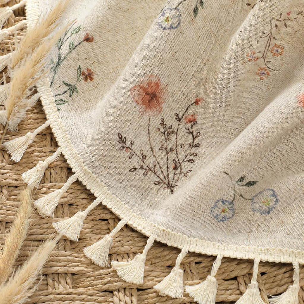 Psoiuetr Floral Farmhouse Vintage Linen Shower Curtain, French Country Shower Curtains for Bathroom with Tassels, 72Wx72H