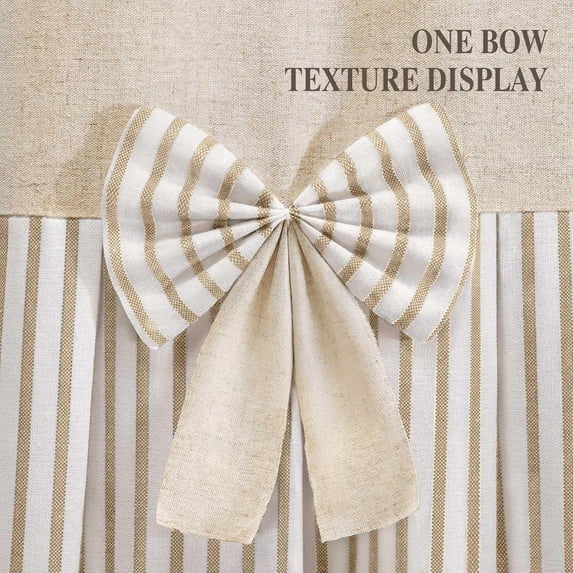 Psoiuetr Farmhouse Shower Curtain Linen Beige Bow Woven Fabric Country Rustic Western, Pleated Beige Stripe 72" W x 72" L