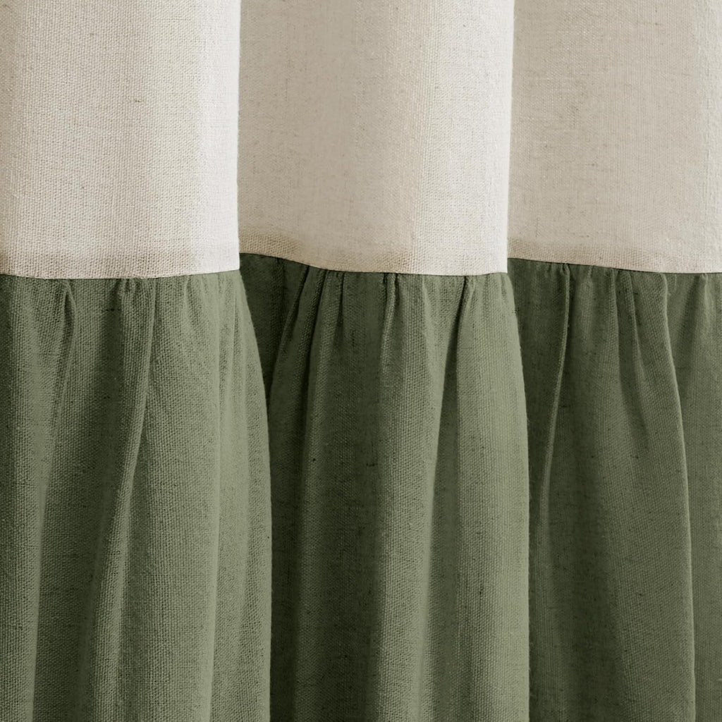 Psoiuetr Farmhouse Shower Curtain Ruffle Linen Textured Boho Shower Curtain for Bathroom, Sage Green 72" W x 72" L