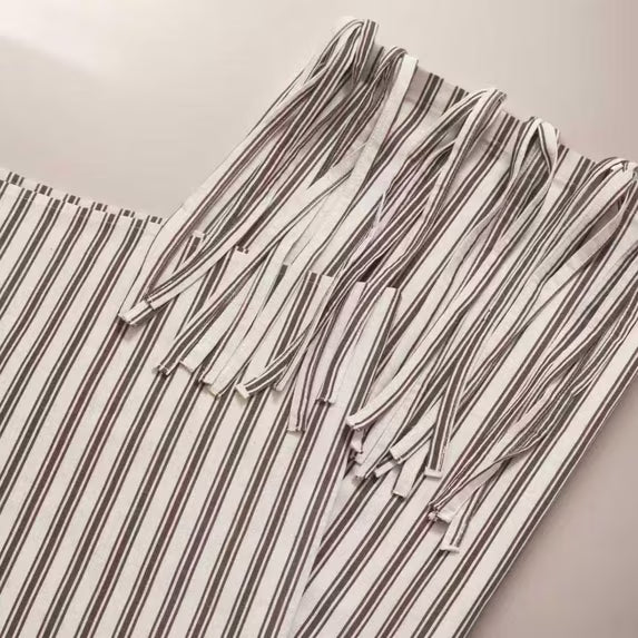 Brown Striped Linen Hookless Shower Curtain, Vintage Farmhouse Style with Bow Knot Ties, Country Fabric Bathroom Curtain for Bathroom Decor, Standard Size (72x72 Inches)