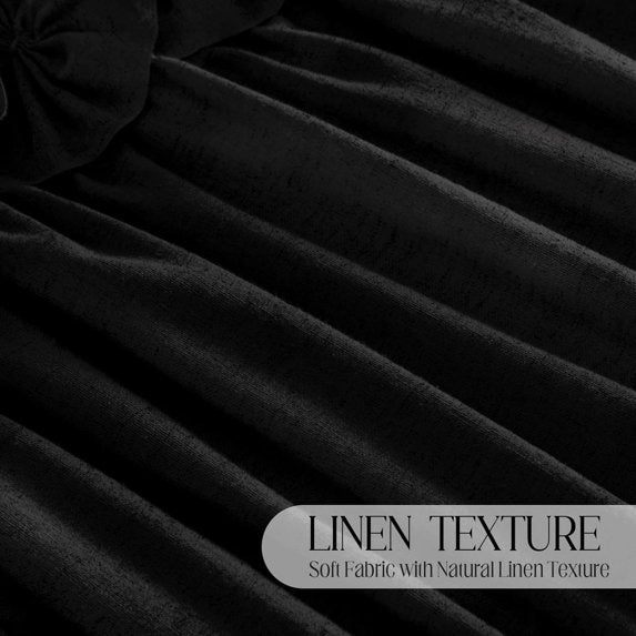 Psoiuetr Ruffle Shower Curtain with Vintage Cute Bow and Natural Linen Tuxtured Shower Curtain for Bathroom Boho Farmhouse Black 72" x 72"