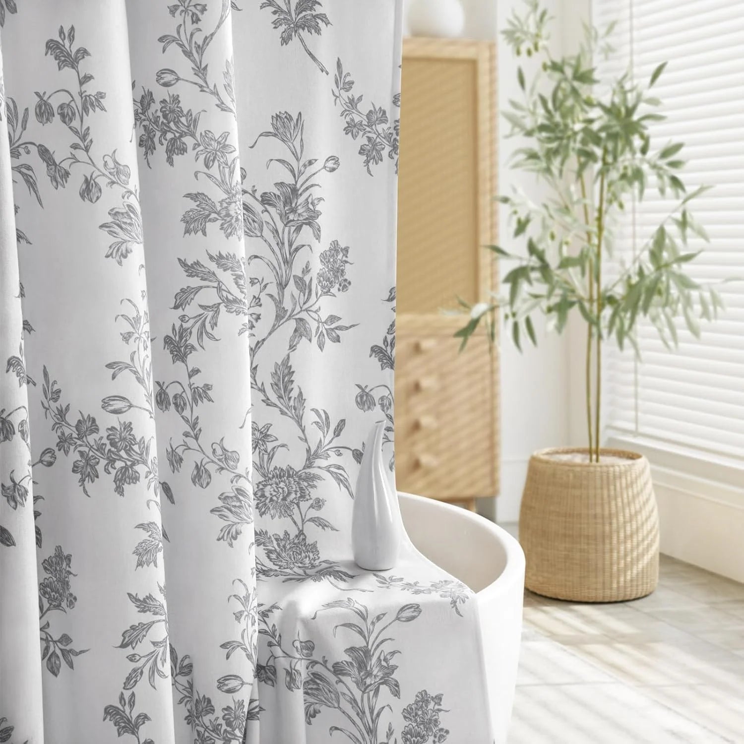 Psoiuetr Gray Shower Curtain Cotton Floral Cottagecore Spring Shower Curtain for Bathroom 72" W x 72" L
