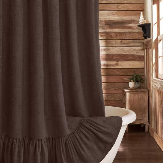 Psoiuetr Farmhouse Shower Curtain with A Ruffle Hem Brown Linen Shower Curtain for Bathroom 72"x72"