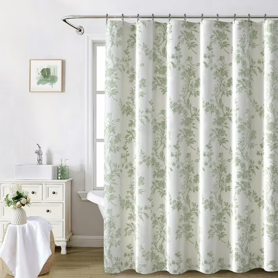 Psoiuetr Sage Green Shower Curtain Cotton Floral Cottagecore Shower Curtain for Bathroom 72" W x 72" L