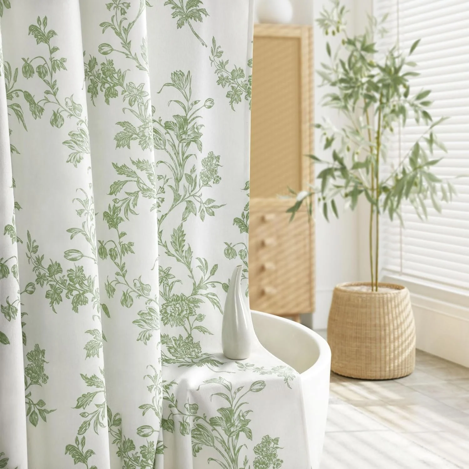 Psoiuetr Sage Green Shower Curtain Cotton Floral Cottagecore Shower Curtain for Bathroom 72" W x 72" L