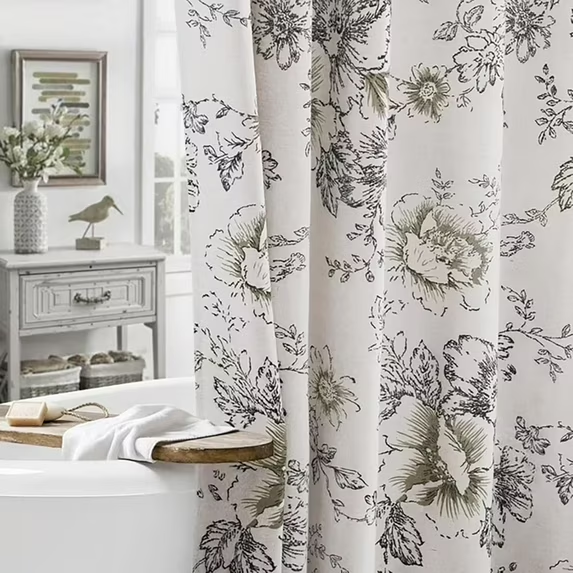 Psoiuetr  Rustic Floral Cottagecore Shower Curtain Black Pattern Linen Vintage Shower Curtain for Bathroom Farmhouse 72"x72"