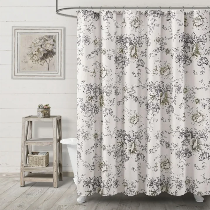 Psoiuetr  Rustic Floral Cottagecore Shower Curtain Black Pattern Linen Vintage Shower Curtain for Bathroom Farmhouse 72"x72"