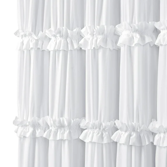 Psoiuetr Ruffle Vintage Shower Curtain Boho Farmhouse Shower Curtain for Bathroom White 72" L x 72" W
