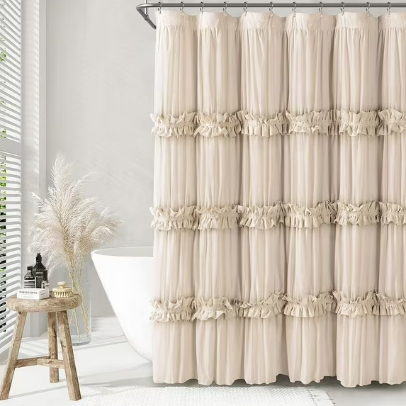 Psoiuetr Ruffle Vintage Shower Curtain Boho Farmhouse Shower Curtain for Bathroom Beige 72" L x 72" W