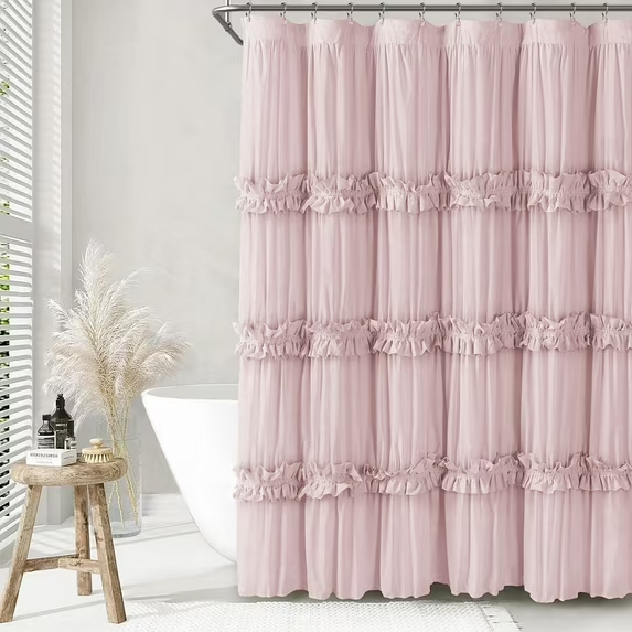 Psoiuetr Ruffle Vintage Shower Curtain Boho Farmhouse Shower Curtain for Bathroom Blush 72" L x 72" W