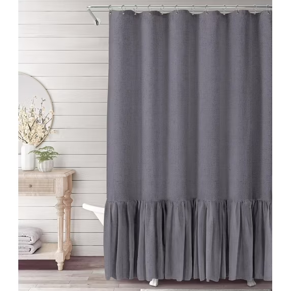 Psoiuetr Farmhouse Shower Curtain with A Ruffle Hem Dark Gray Boho Linen Shower Curtain for Bathroom 72"x72"