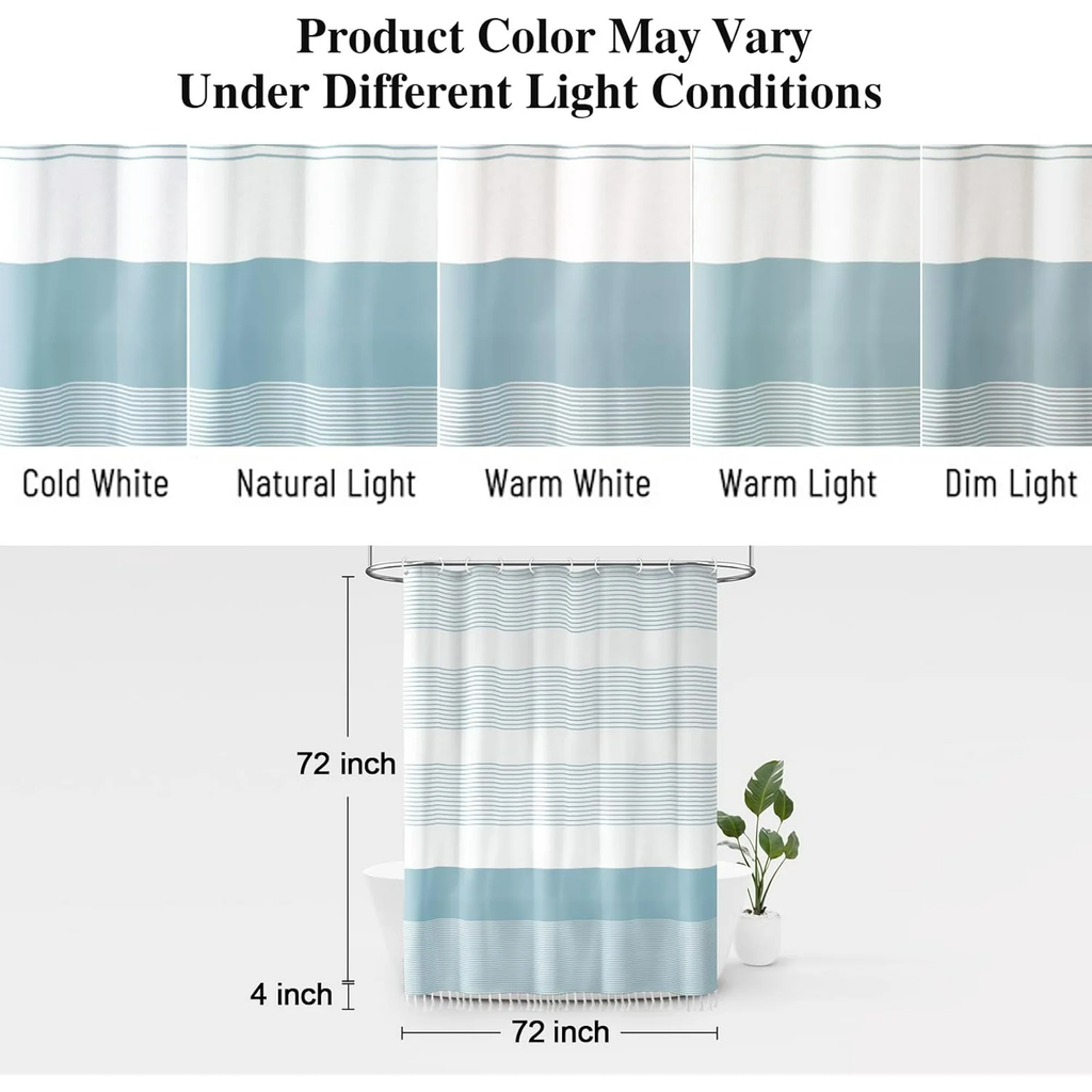 Psoiuetr Blue Shower Curtain Beach Ocean Coastal Nautical Shower Curtain for Bathroom Stripe Tassel 72 X 72 Inches Cotton