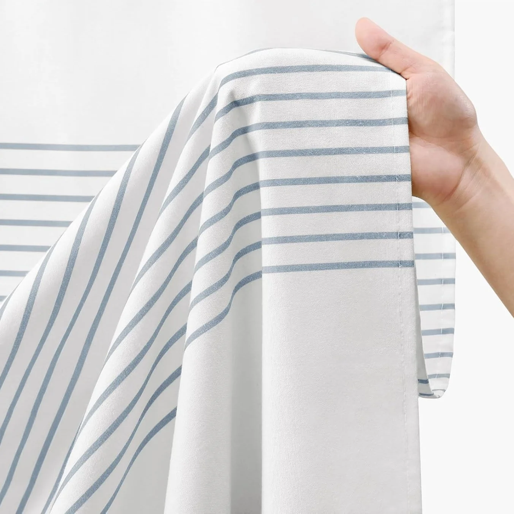 Psoiuetr Boho Light Blue Shower Curtain for Bathroom Stripe Tassel Fabric Shower Curtain 72 X 72 Inches Farmhouse Linen