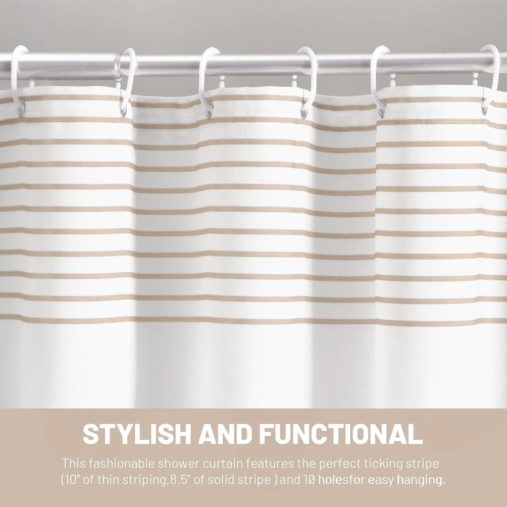 Psoiuetr Boho Beige Shower Curtain for Bathroom Stripe Tassel Fabric Shower Curtain 72 X 72 Inches Farmhouse Linen
