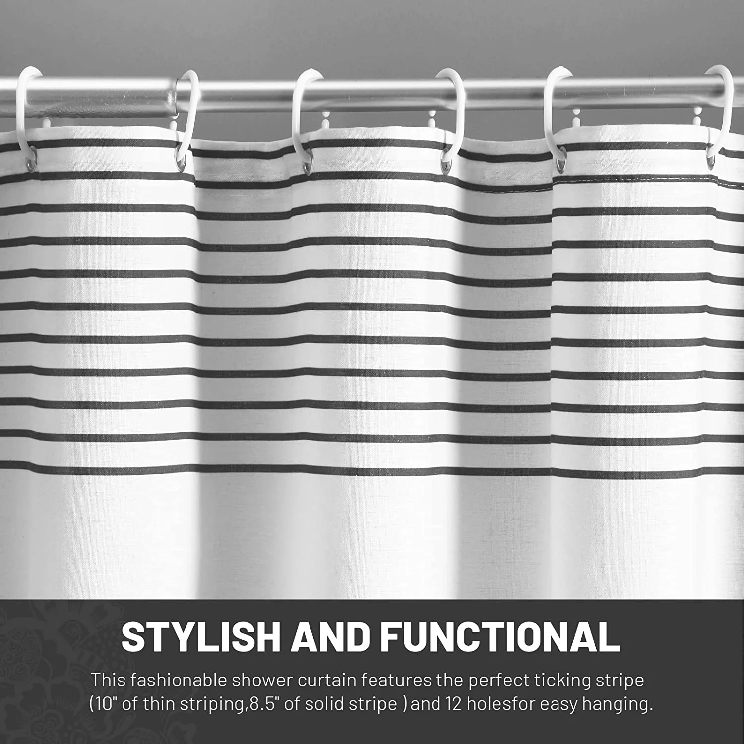 Psoiuetr Boho Black and White Shower Curtain for Bathroom Stripe Tassel Fabric Shower Curtain 72 X 72 Inches Farmhouse Linen