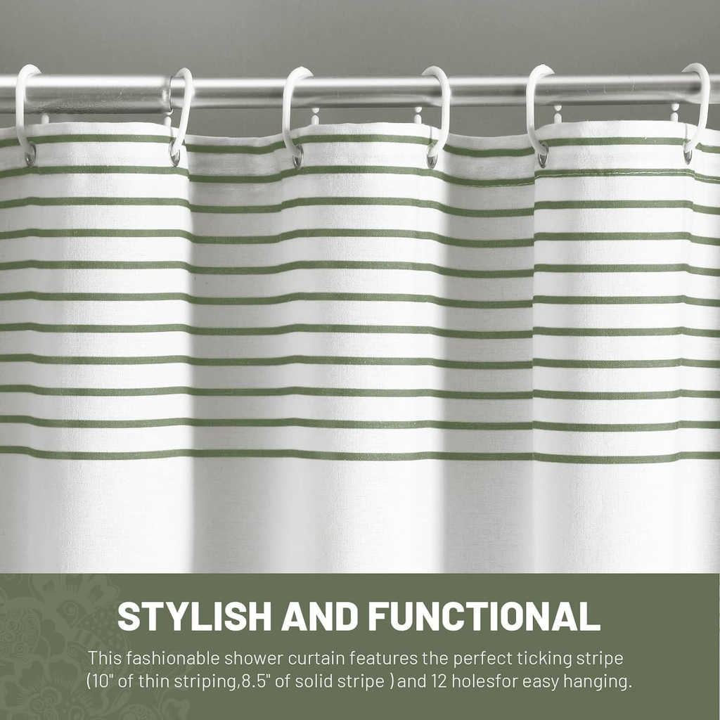 Psoiuetr Boho Sage Green Shower Curtain for Bathroom Stripe Tassel Fabric Shower Curtain 72 X 72 Inches Farmhouse Linen