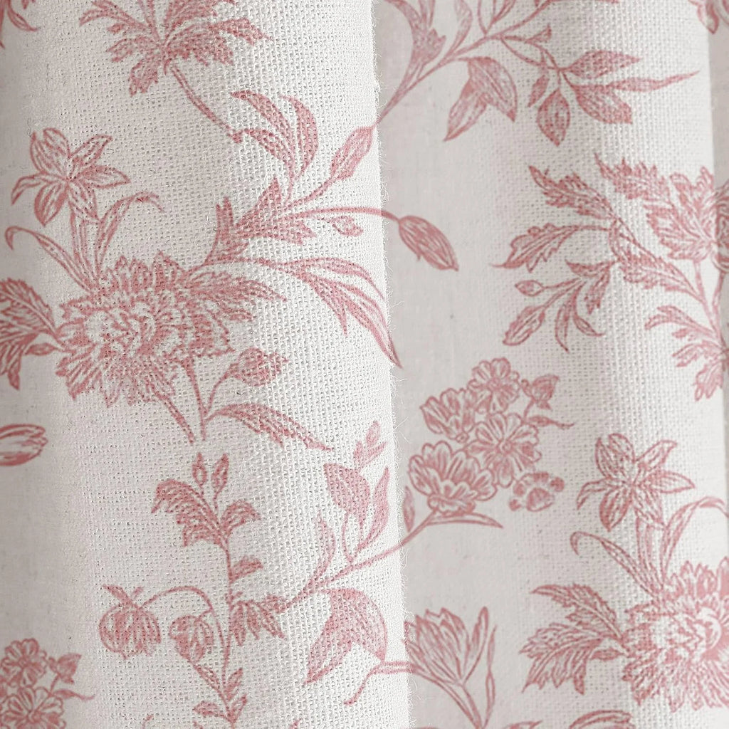 Psoiuetr Linen Shower Curtain Pink Cotton Floral Cottagecore Spring Shower Curtain for Bathroom 72" W x 72" L