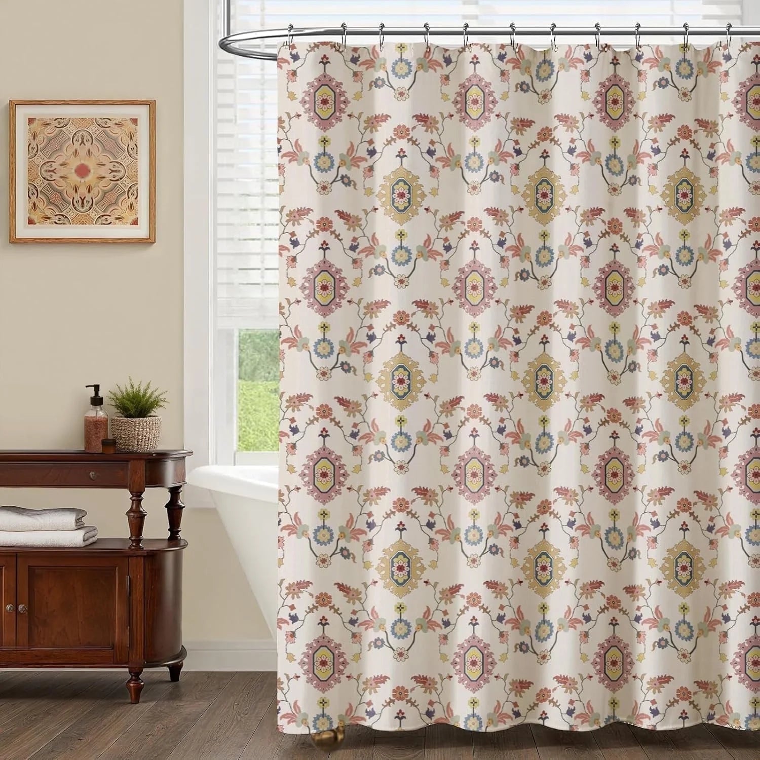 Psoiuetr Boho Shower Curtain Colorful Floral Vintage Bohemian Country Shower Curtain for Bathroom 72" W x 72" L