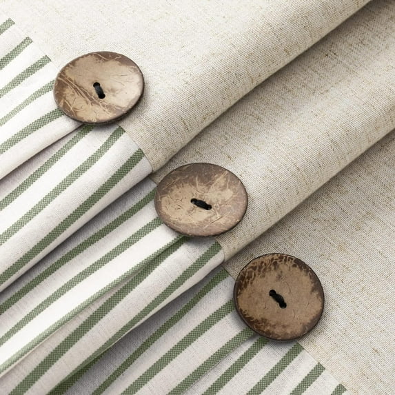 Psoiuetr Linen Shower Curtains for Bathroom Farmhouse Shower Curtain Rustic Country Button Fabric Pleated Green Stripe 72" x 72"