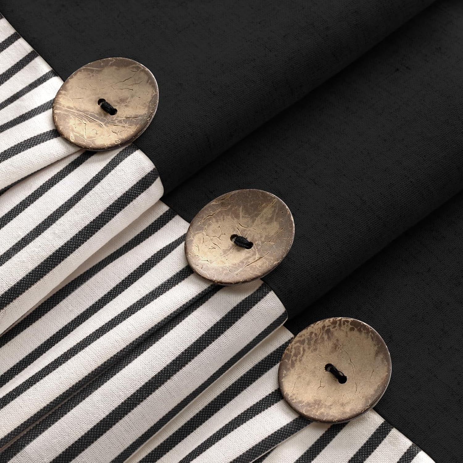 Psoiuetr Farmhouse Black Shower Curtain Button Linen Textured Woven Fabric,Pleated Black Stripe,Country Style,72x72 Inch