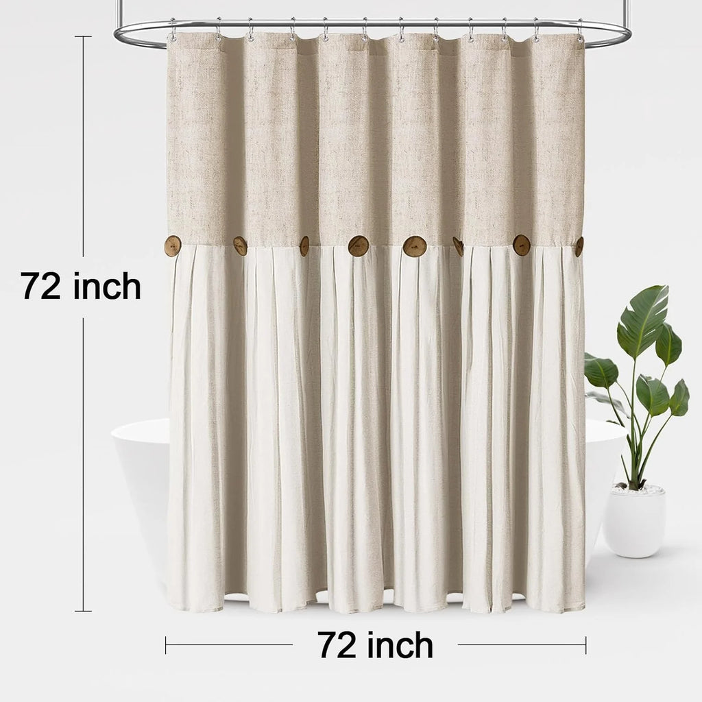 Psoiuetr Linen Button Farmhouse Shower Curtain Linen and Cotton Woven Fabric Country Rustic Style 72" x 72"