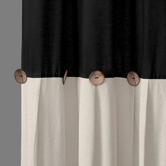 Psoiuetr Linen Button Farmhouse Beige Shower Curtain Linen and Cotton Woven Fabric Country Style (Black & Cream, 72" L x 72" W)