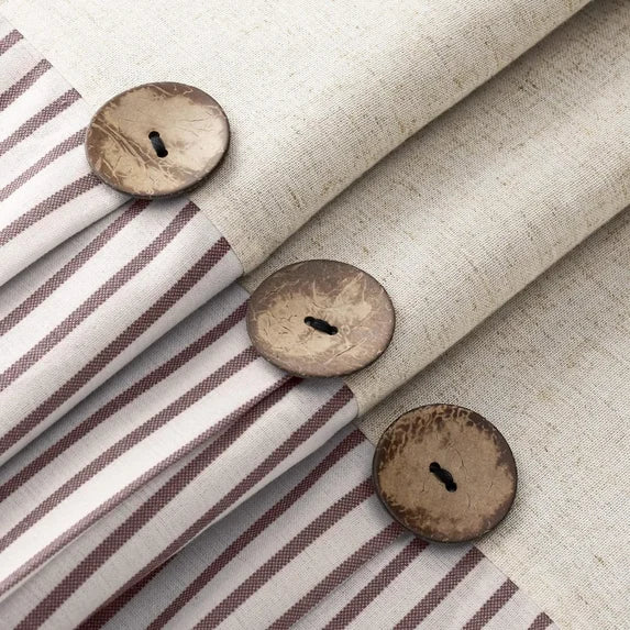 Psoiuetr Linen Shower Curtains for Bathroom Farmhouse Shower Curtain Rustic Country Button Fabric Pleated Brown Stripe 72" x 72"