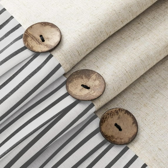 Psoiuetr Linen Shower Curtains for Bathroom Farmhouse Shower Curtain Rustic Country Button Fabric Pleated Black Stripe 72" x 72"