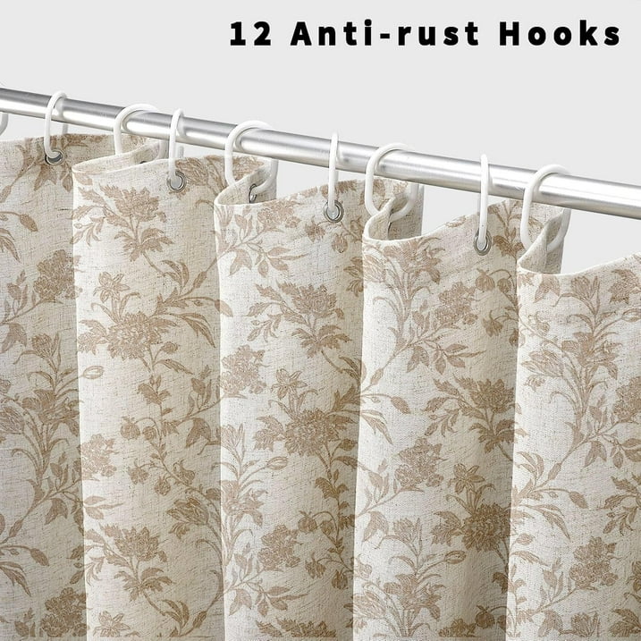 Beige Shower Curtain Floral Cotton Linen Cottagecore Shower Curtain for Bathroom 72" W x 72" L Boho Farmhouse
