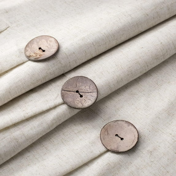 Farmhouse Cream Shower Curtain Button Linen Textured Woven Fabric,Country Style 72" W x 72" L