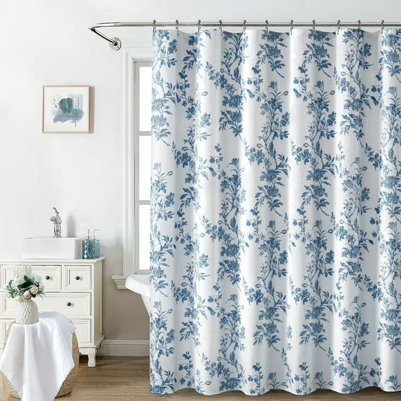 Psoiuetr Light Blue Shower Curtain Cotton Floral Cottagecore Shower Curtain for Bathroom 72" W x 72" L
