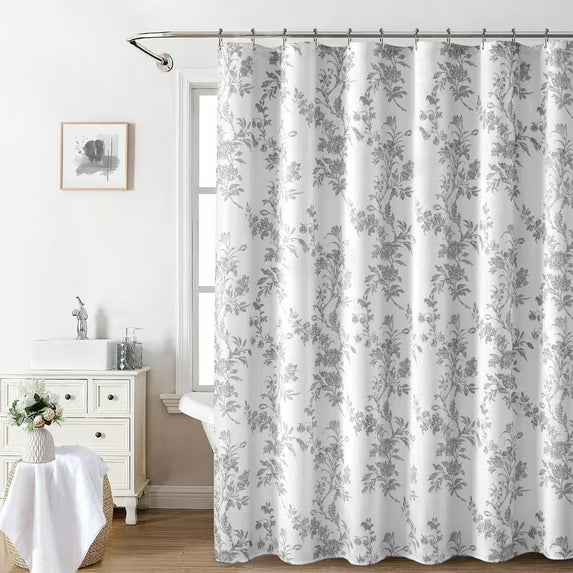 Psoiuetr Gray Shower Curtain Cotton Floral Cottagecore Spring Shower Curtain for Bathroom 72" W x 72" L