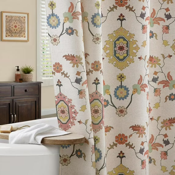 Psoiuetr Boho Shower Curtain Colorful Floral Vintage Bohemian Country Shower Curtain for Bathroom 72" W x 72" L