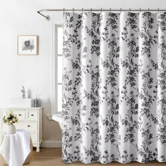 Psoiuetr Black and White Shower Curtain,Cotton Floral Cottagecore Spring Shower Curtain for Bathroom 72" W x 72" L